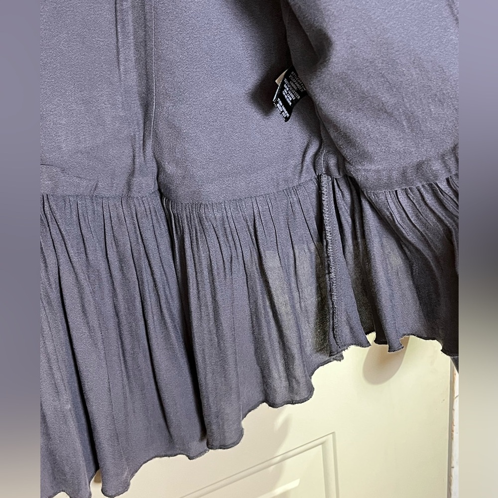 Torrid Ruffle Hem Military Jacket Coat Gray Button Front Size 0 Stretch - Picture 5 of 11